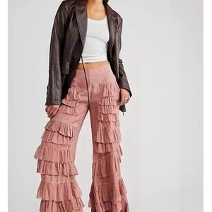 Free People Ruffled Mauve Wide Leg Pants